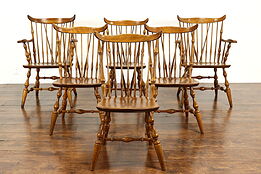 Set of 6 Farmhouse Vintage Birch Windsor Dining Chairs, Nichols & Stone #37845