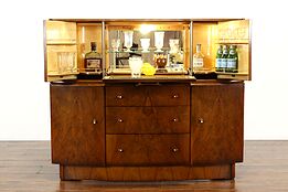 Midcentury Modern Vintage English Walnut Burl Bar Cabinet, Beautility #40161
