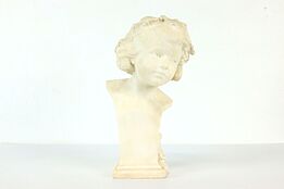 Carved Marble Child Bust with Grapes & Vines Antique Sculpture EB 1904 #40524