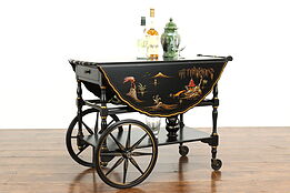 Chinese Lacquer Vintage Bar or Tea Cart, Dropleaves Imperial #40036