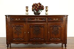 Country French Provincial Antique Oak Sideboard, Server or TV Console #38686