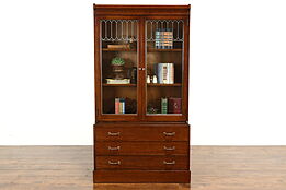 Arts & Crafts Mission Oak Antique Bookcase, Display Cabinet, Leaded Glass #40380