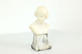 Bust of Young Woman Antique Carved Hungarian Marble Sculpture Jaray #40528
