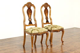 Pair of Antique Carved Italian Marquetry Hall, Occasional, Dining Chairs #39045