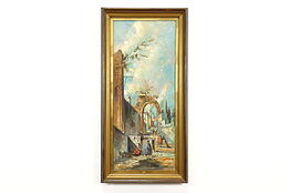 Italian Street Scene & Ruins Vintage Original Oil Painting, 55"  #39976