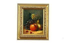 Still Life of Fruit & Wine Vintage Original Oil Painting, Hunngal 14" #39916
