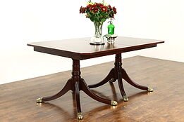 Traditional Vintage Banded Mahogany Dining Table, 3 Leaves Extends 8' #40408