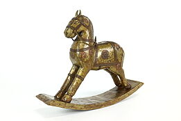 Asian Antique Brass & Copper Clad Rocking Horse Statue, Nepal #40426