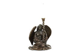 Bronze Vintage Patinated Sculpture Angel Candleholder, Everhart #40659