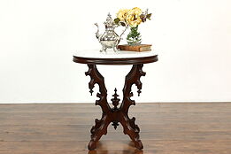 Victorian Antique Carved Walnut Oval Marble Top Parlor or Entryway Table #39093