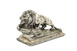 Vintage Silverplate Roaring Lion Statue, Merit Award 1946 Sculpture #40660