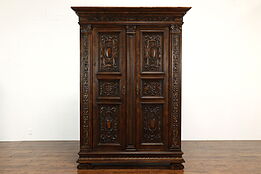 Italian Renaissance Antique Carved Fruitwood Armoire, Wardrobe or Closet #40828