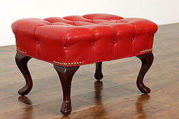 Georgian Style Vintage Tufted Red Leather Ottoman Stool or Bench #40814