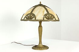 Art Deco 6 Panel Stained Glass Shade Antique Office or Library Lamp #40869