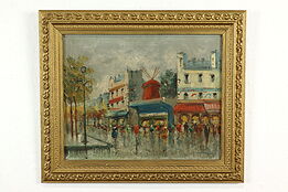 Moulin Rouge Night Club Paris Antique Original Oil Painting Signed 25.5" #40231