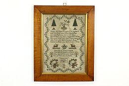 Child's Antique Hand Stitched Sampler in Frame, Signed Rebekah Hall 1827 #40699