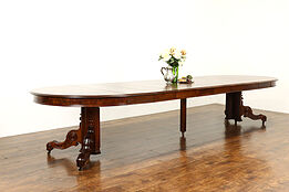 Victorian Eastlake Antique 53" Walnut Dining Table, 8 Leaves Extends 13' #40504