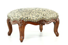 Country French Carved Walnut Footstool, New Upholstery #40855