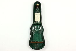 Folk Art Vintage Violin Case Wall Shelf, Wine & Glass Holder #40888