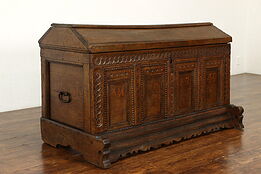 Renaissance Antique Carved Oak Dowry Trunk or Treasure Chest, Dated 1749 #40220