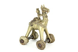 Brass Vintage Sculpture Mideast Camel & Rider Statue on Wheels #40736