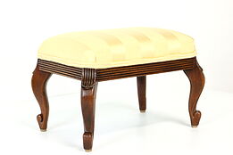 Walnut Vintage Carved Footstool, New Upholstery #40857