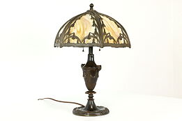 Neoclassical 6 Panel Stained Glass Shade Antique Office or Library Lamp #40867