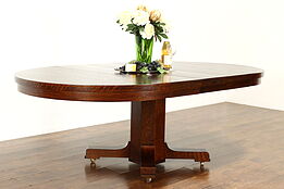 Arts & Crafts Mission Oak 48" Antique Dining Table, 3 Leaves Opens 7' #40761