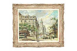 Paris Street & Flower Market Vintage Original Oil Painting, Gernon 38.5" #39616