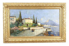 Isle of Capri with Vesuvius Vintage Original Oil Painting, Wagner 40.5" #39768