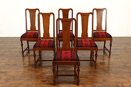Set of 6 English Tudor Antique Quarter Sawn Oak Dining Chairs #39067