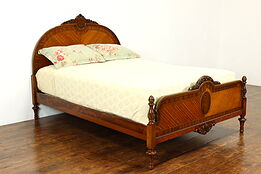 French Style Antique Carved Satinwood & Burl Full Size Bed #37370