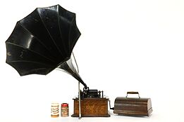 Edison Standard Antique Oak Record Player Cylinder Phonograph & Horn #40646