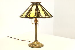 Art Nouveau Antique 8 Panel Stained Glass Shade Lamp, Bradley & Hubbard #40653