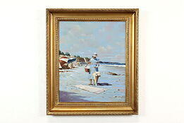 Picnic at the Beach Vintage Original Oil Painting, Candi 30.5" #40495