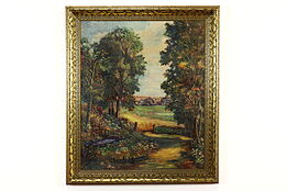 Springtime Forest Landscape Vintage Original Oil Painting, Kileen 35.5" #40750