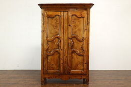 Farmhouse Burl Antique 1760 Armoire, Linen Cabinet, Pantry Cupboard #41124