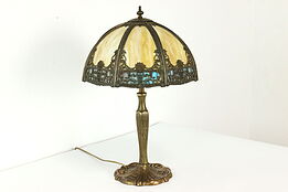 Art Nouveau Antique 8 Panel Stained Glass Shade Office or Desk Lamp #40567