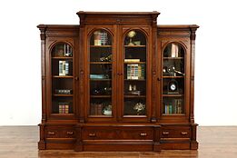 Victorian Antique Carved Walnut & Burl Library or Office Bookcase #40693