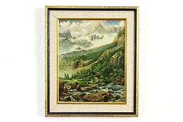 Valley Fantasy Swiss Alps Vintage Original Oil Painting Fredenberg 13" #41275
