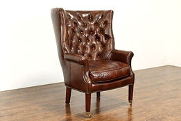 Traditional Vintage Tufted Wing Chair, Brass Nailheads, Henredon #41282