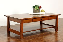 Arts & Crafts Mission Oak Vintage Craftsman Coffee Table with Drawer #41069
