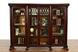 Empire Antique Mahogany 4 Door Office Bookcase, Leaded Glass, Paw Feet #40195
