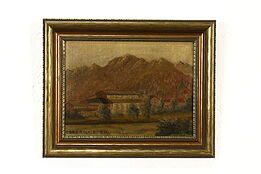 Oberammergau German Village Vintage 1930 Original Oil Painting 11.5" #40776