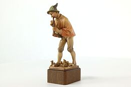 Swiss Hand Carved Vintage Folk Art Statue, Pied Piper Sculpture with Rats #41272