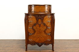 French Style Antique Carved Walnut & Satinwood Highboy, Tall Chest #41037