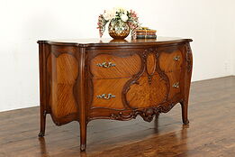 French Style Antique Carved Walnut & Satinwood Demilune Chest or Console #41038
