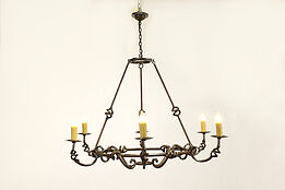 Renaissance Design Wrought Iron 6 Beeswax Candle Vintage Chandelier #40315