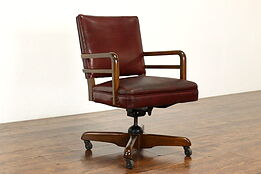 Midcentury Modern Leather Vintage Swivel Office or Library Desk Chair #40871