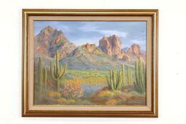 Desert Scene in Flower Vintage Original Oil Painting Gunkelman 29" #41239